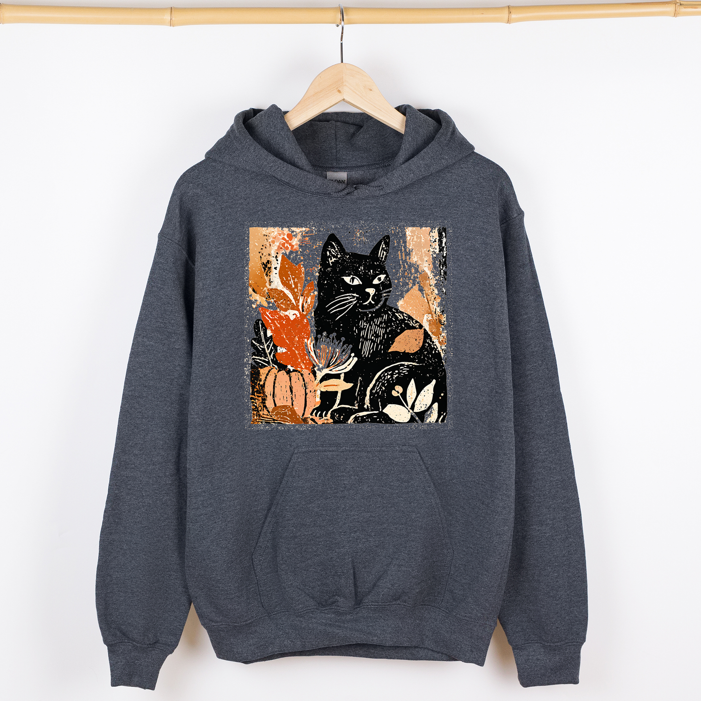Vintage Black Cat, Halloween, Autumn, Fall, Pumpkin, Graphic Hoodie, Hooded Sweatshirt