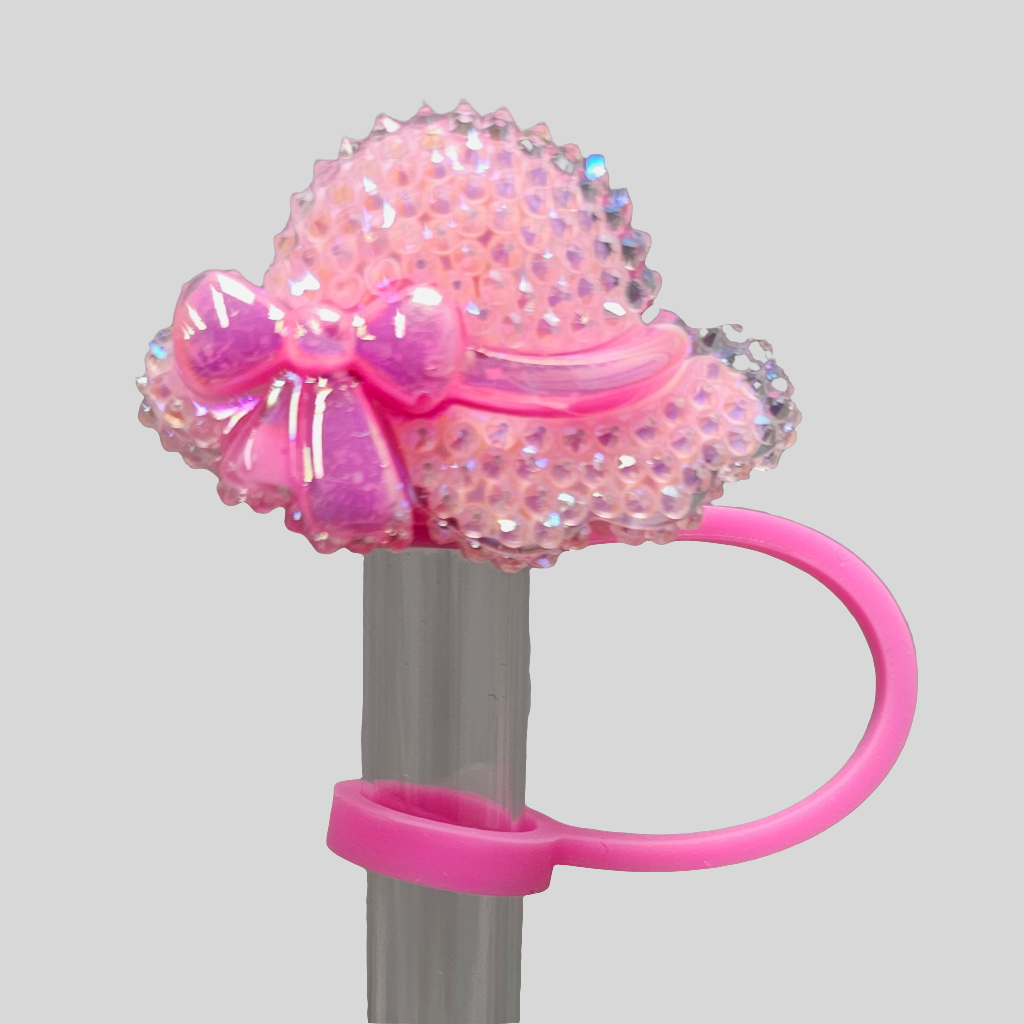 Blingy Glitter Pink hat straw topper
