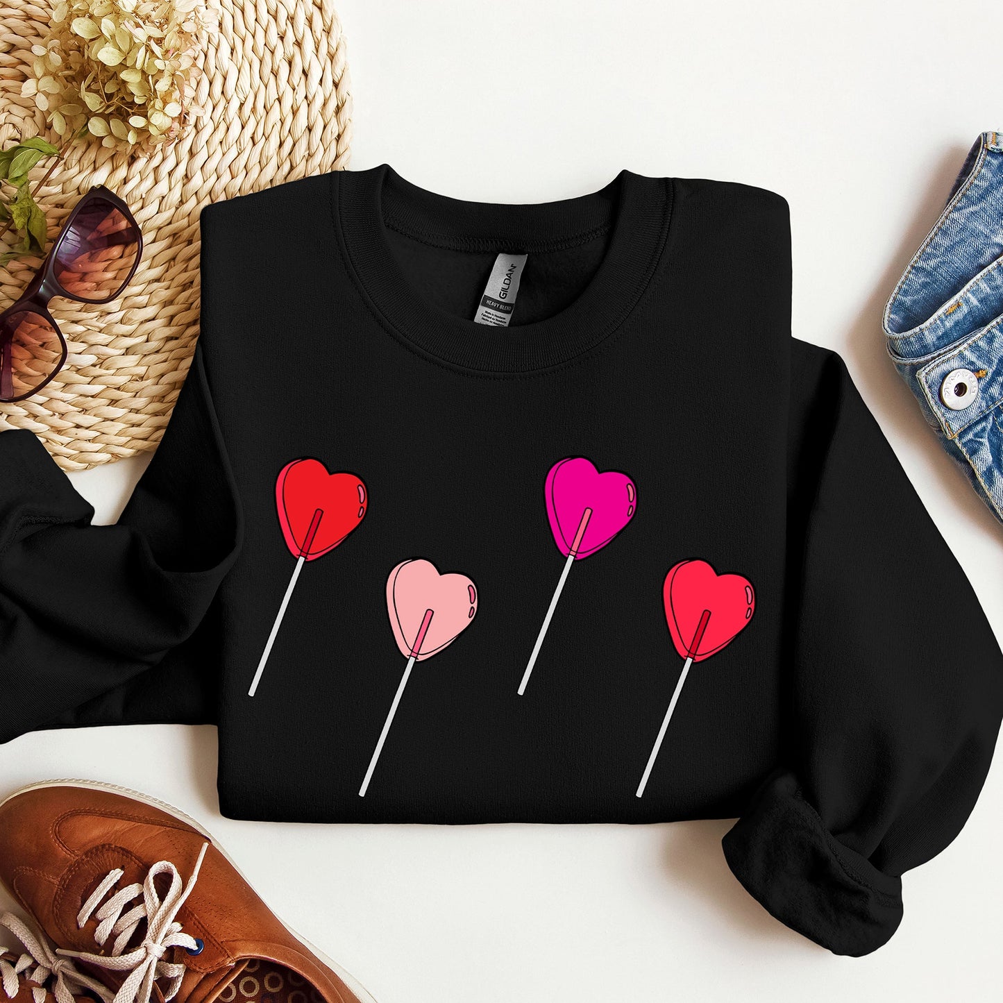 Black Lollipop Hearts Valentine's Day Sweatshirt