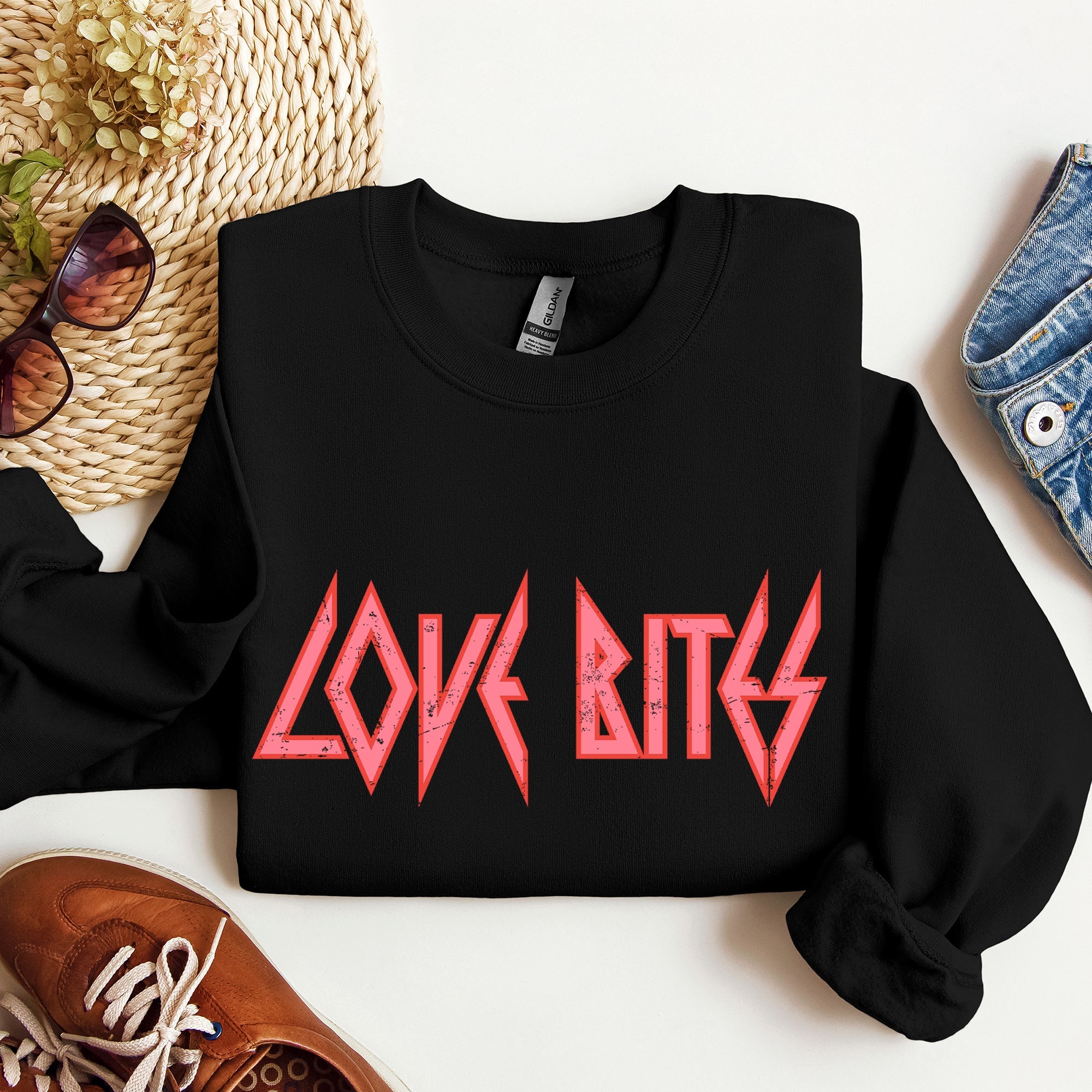Love Bites Rock Sweatshirt – Retro 80s Valentine's Day Music Lover