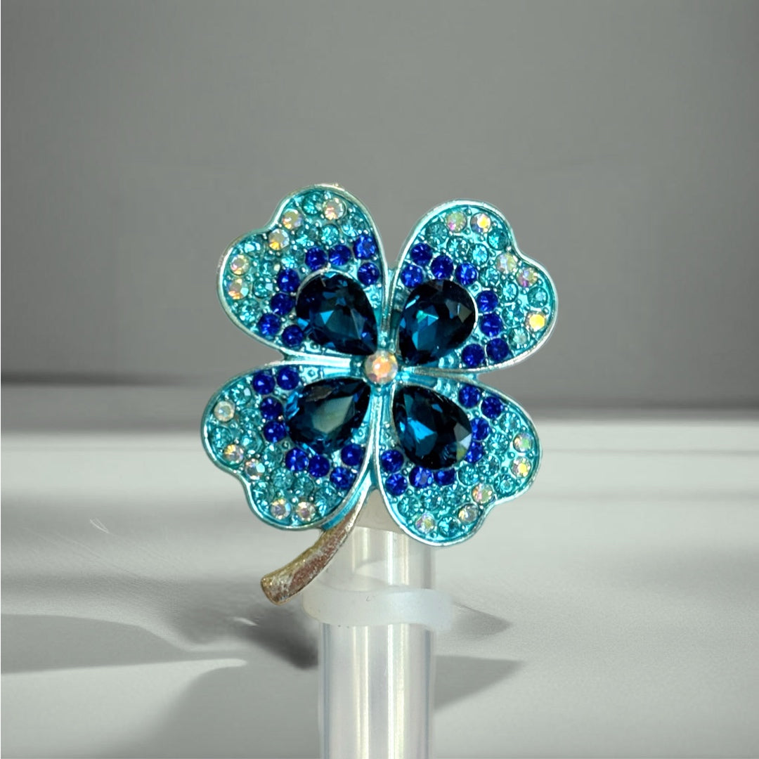 Blue Bling Clover Straw Topper | Fits 10mm Straws