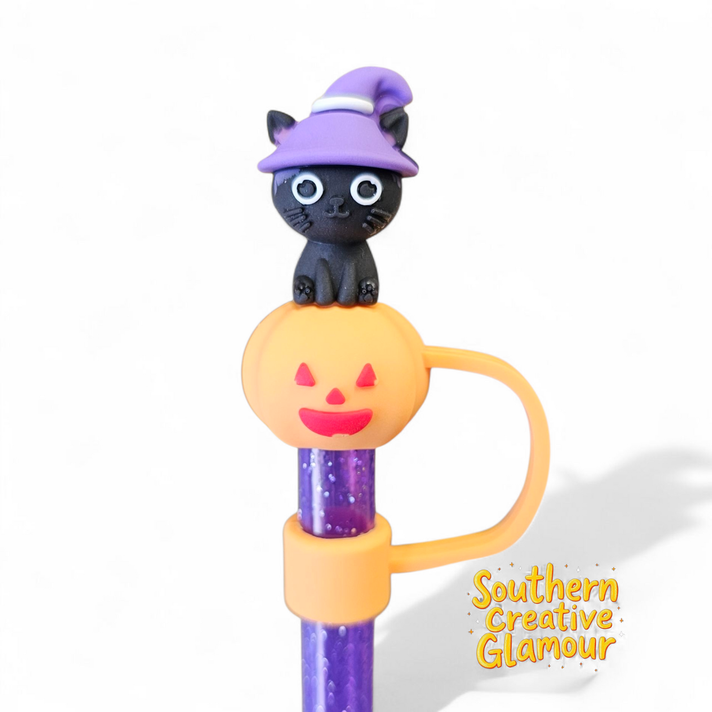Black Cat & Pumpkin Straw Topper by Southern Creative Glamour