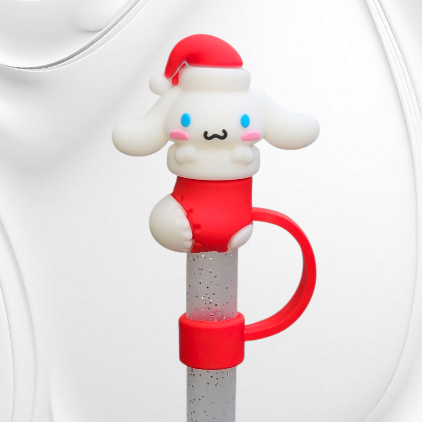 Winter Holiday | Christmas Red and White Cinnamoroll inspired 3D Silicone Straw Topper