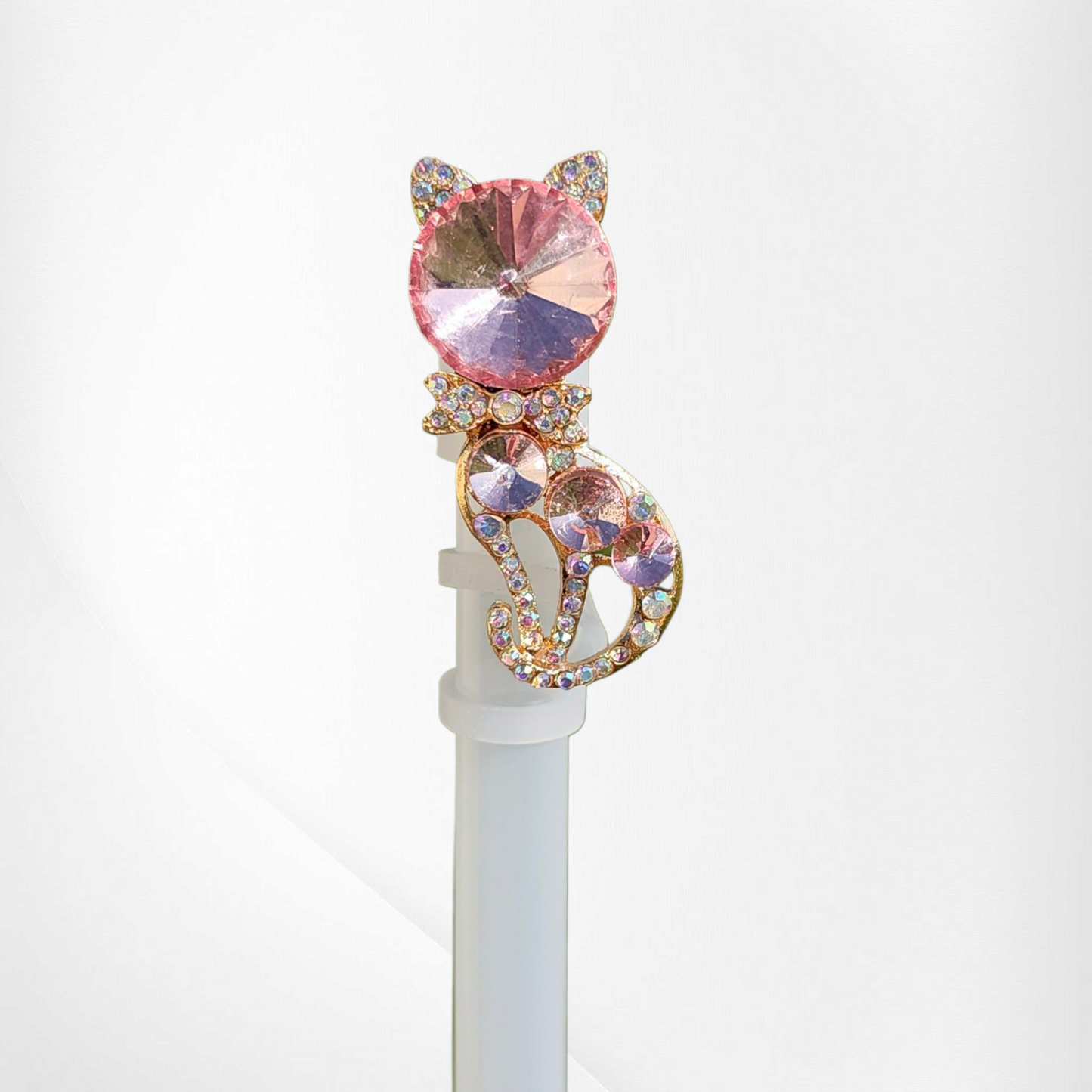 Deluxe Gold Diamond Pink Cat Straw Topper | Straw Cover by Southern Creative Glamour