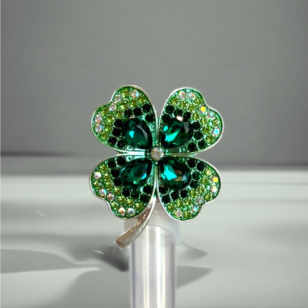Green Bling Clover Straw Topper | Fits 10mm Straws