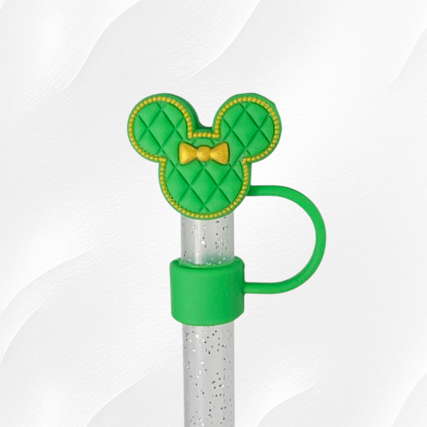 Green and Gold Minnie Mouse Inspired 3D Silicone Straw Topper.