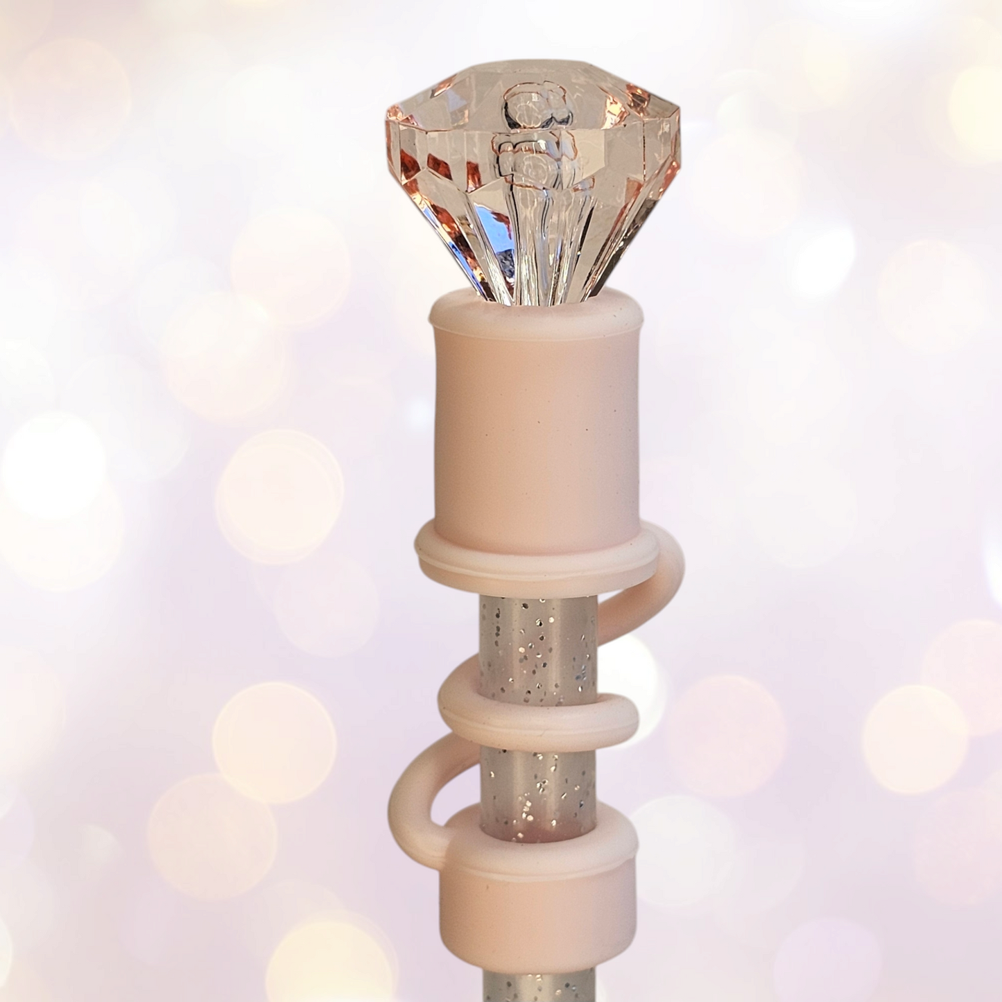 Blush Pink Diamond Silicone Straw Topper - Straw Cover. Fits 10mm and Stanley tumbler straws.