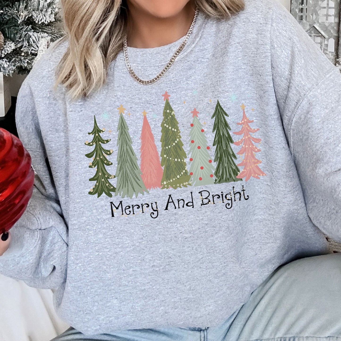 Sport Gray Merry and Bright Christmas Trees Sweatshirt