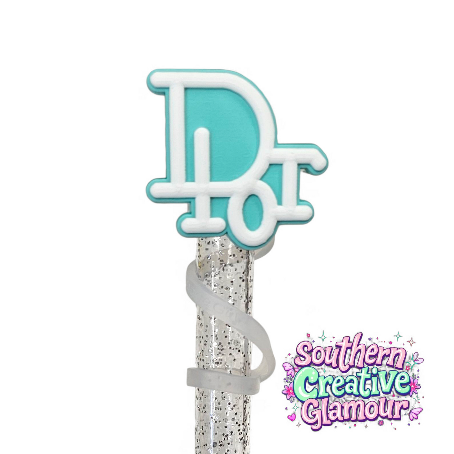 Mint Green & White Fashion 2D Silicone 10mm Straw Topper by Southern Creative Glamour