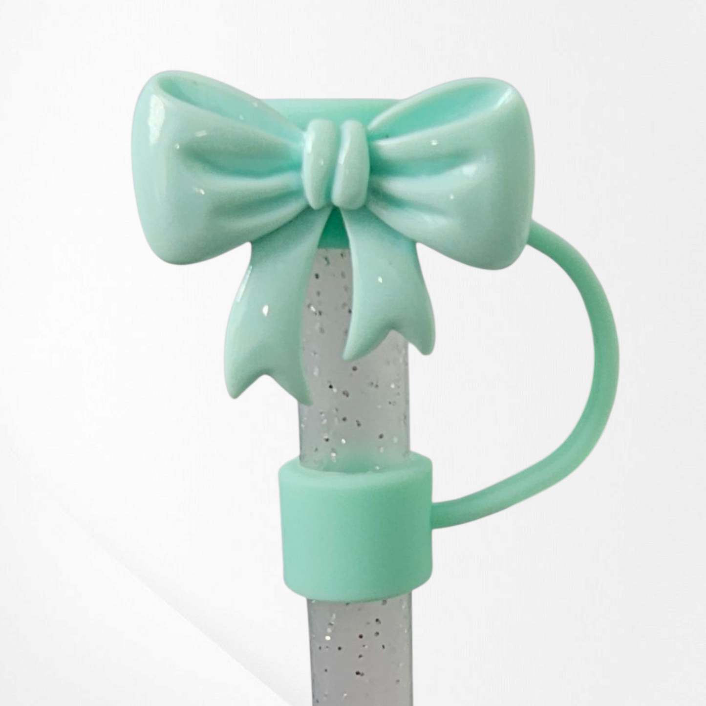 Mint Coquette Ribbon Bow Straw Topper