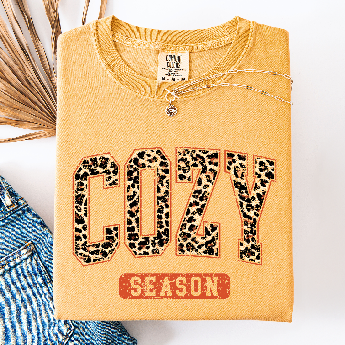 Mustard yellow Cozy Season, Leopard Print, Halloween, Autumn, Fall, Comfort Colors T-Shirt