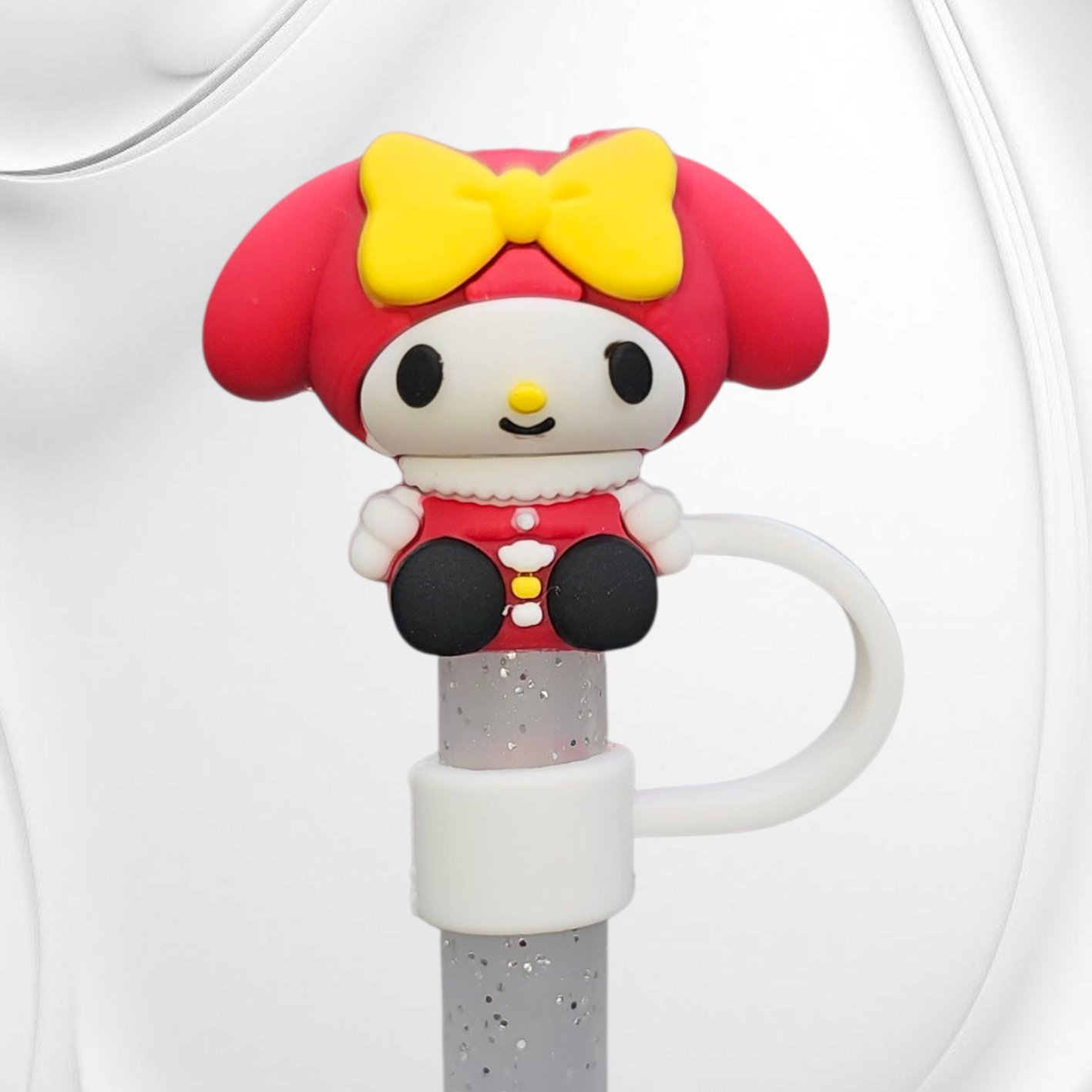 Winter Holiday | Christmas Red and White My Melody inspired 3D Silicone Straw Topper