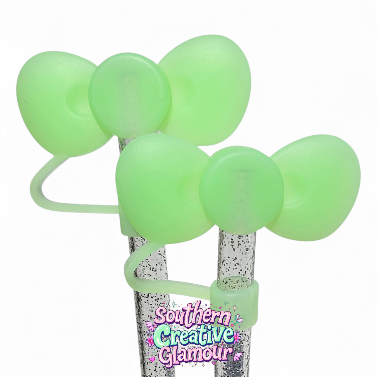 Neon Green 3D Bow Silicone Straw Topper by SouthernCreativeGlamour | Fits 10mm Straws