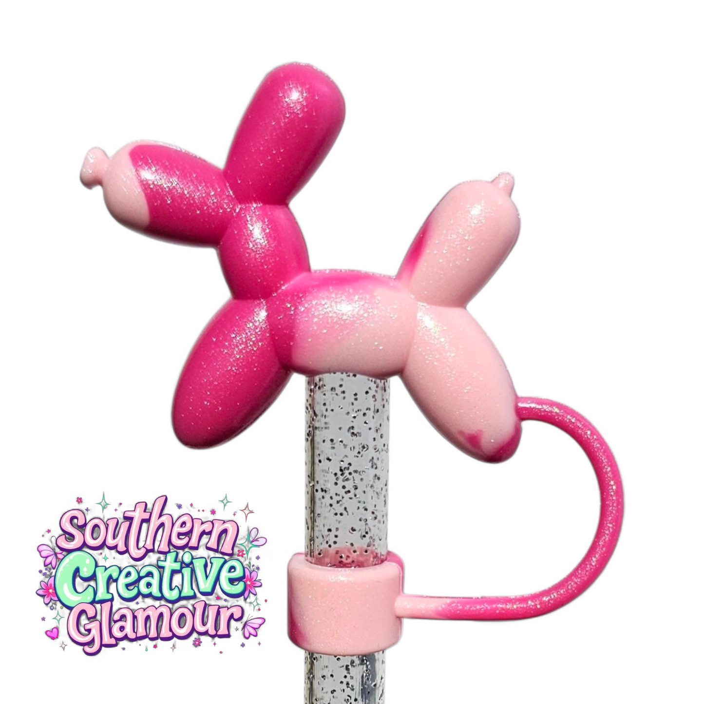 Pink Swirl Shimmer Balloon Dog 10mm Straw Topper by Southern Creative Glamour