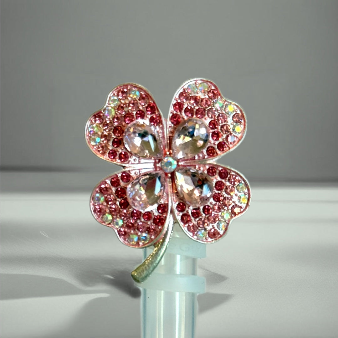 Pink Bling Clover Straw Topper | Fits 10mm Straws