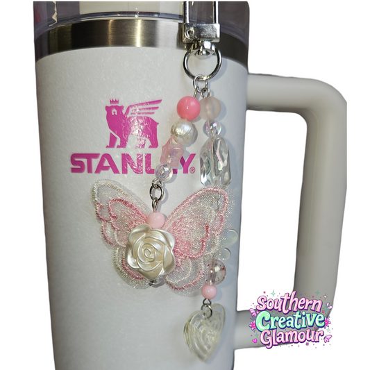 Pink Lace Butterfly Heart Tumbler Charm