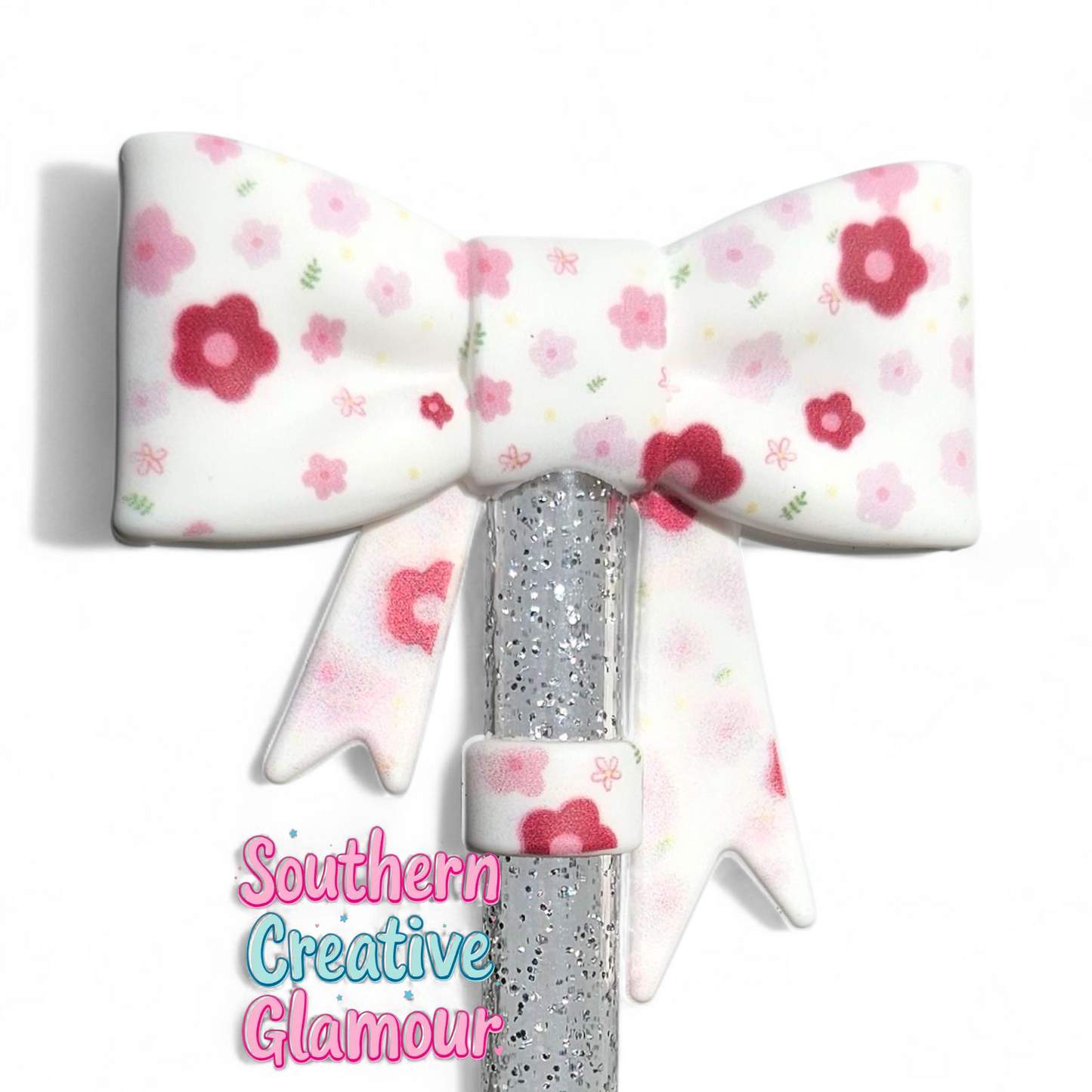 Cherry Blossom 3D Bow Silicone 10mm Straw Topper by Southern Creative Glamour