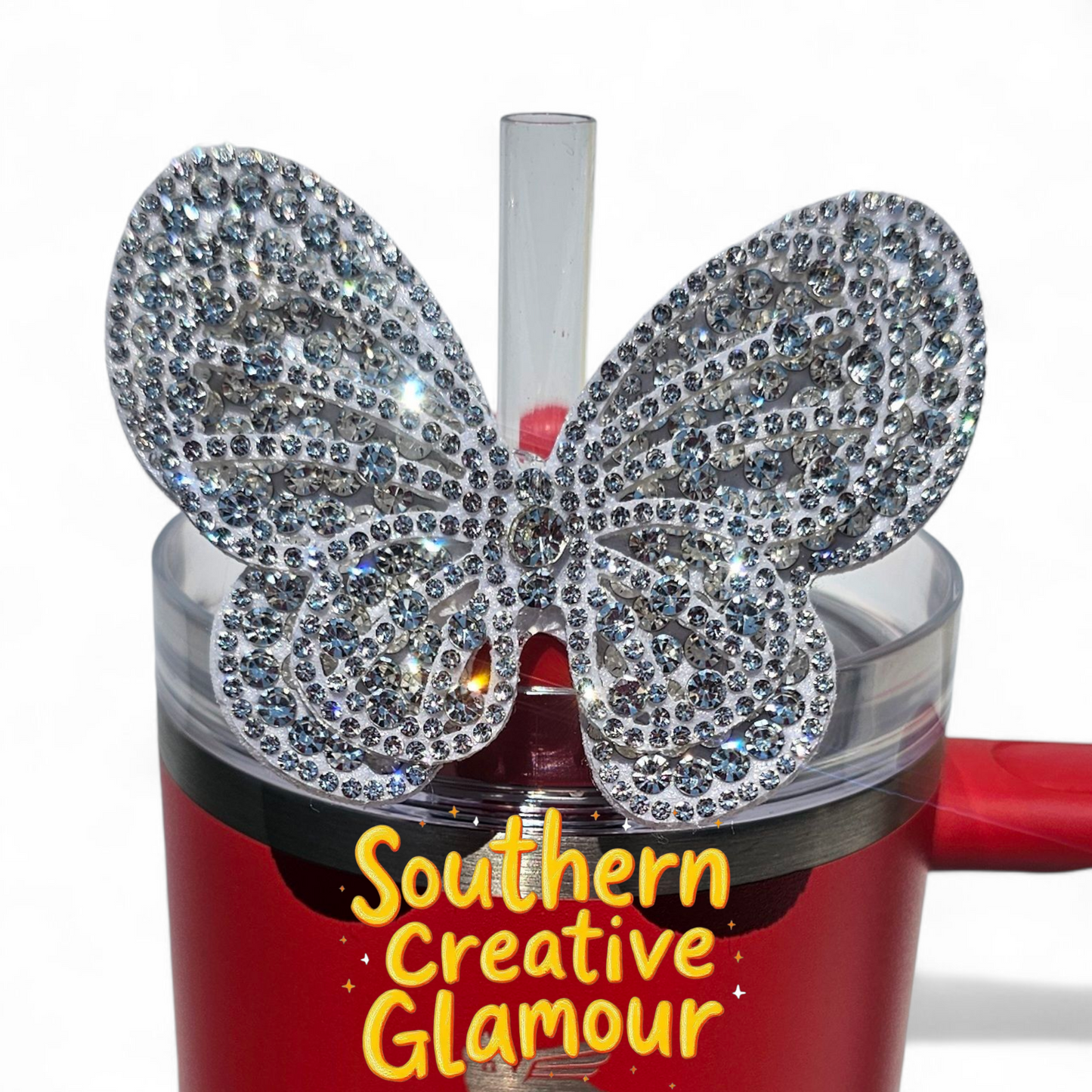 Silver Diamond Butterfly Tumbler Charm by Southern Creative Glamour