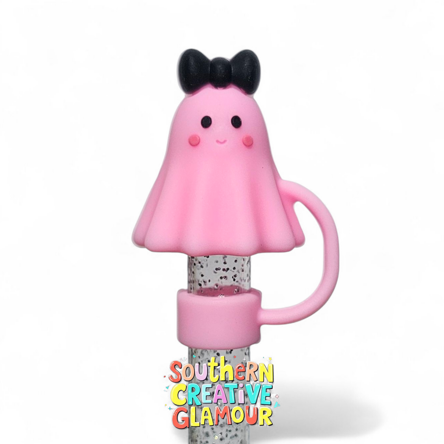 Girly Ghost 3D Silicone Straw Topper - Hot Pink by Southern Creative Glamour