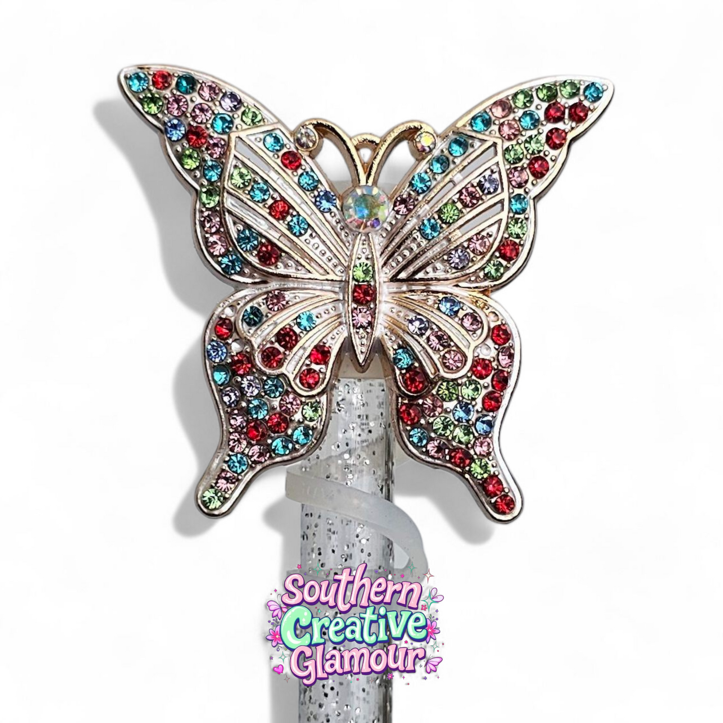 Bejeweled Diamond Butterfly Silicone 10mm Straw Topper by Southern Creative Glamour