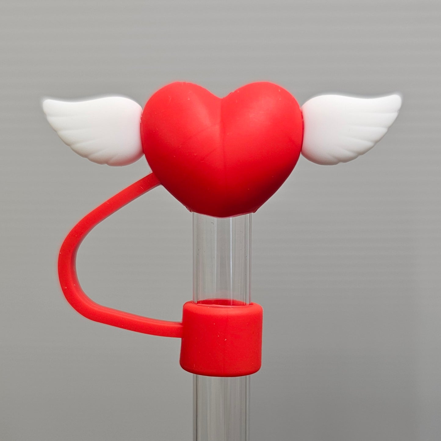 Ruby Heart and White Angel Wings 3D Silicone Straw Topper - Straw Cover - Straw Cap. Fits 10mm and Stanley Straws.
