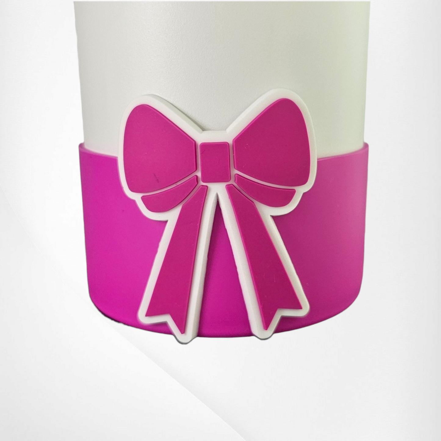 Fuschia Pink Bow Silicone Tumbler Boot. Fits 24oz-40oz Tumbler. Has Flaw.