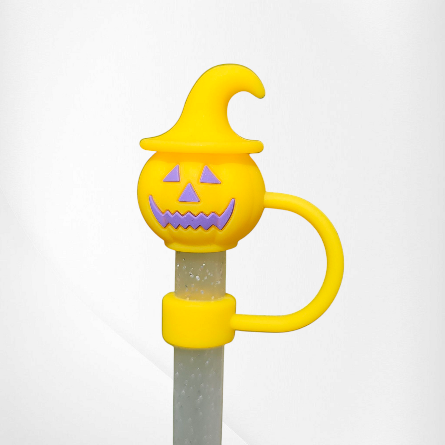 Halloween Jack-o-Lantern 3D Silicone Straw Topper - Orange & Purple