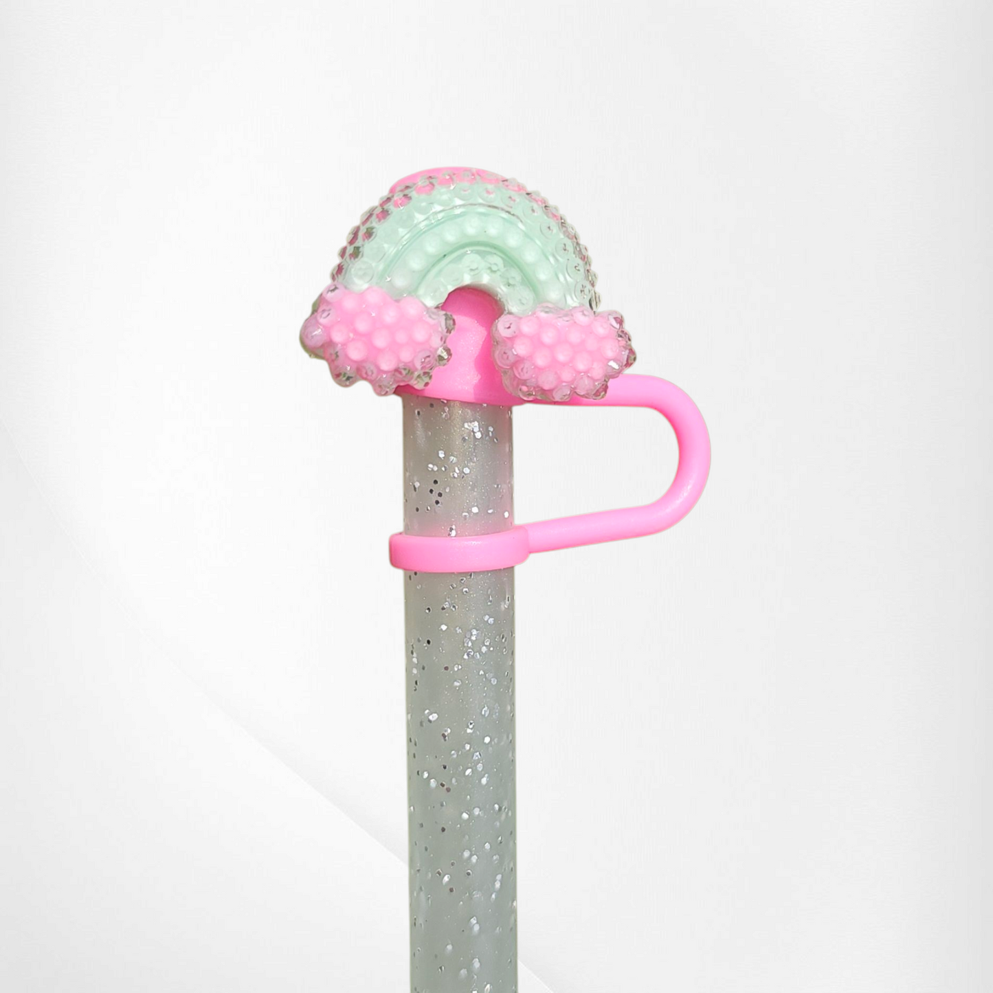 Kawaii Glitter Rainbow Silicone Straw Topper