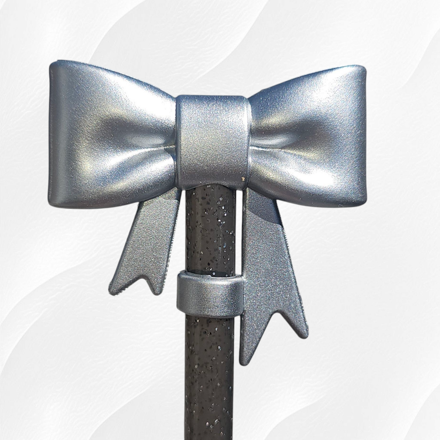 Silver Shimmer 3D Silicone Ribbon Bow Straw Topper. Fits 10mm Straws and Stanley Straws.