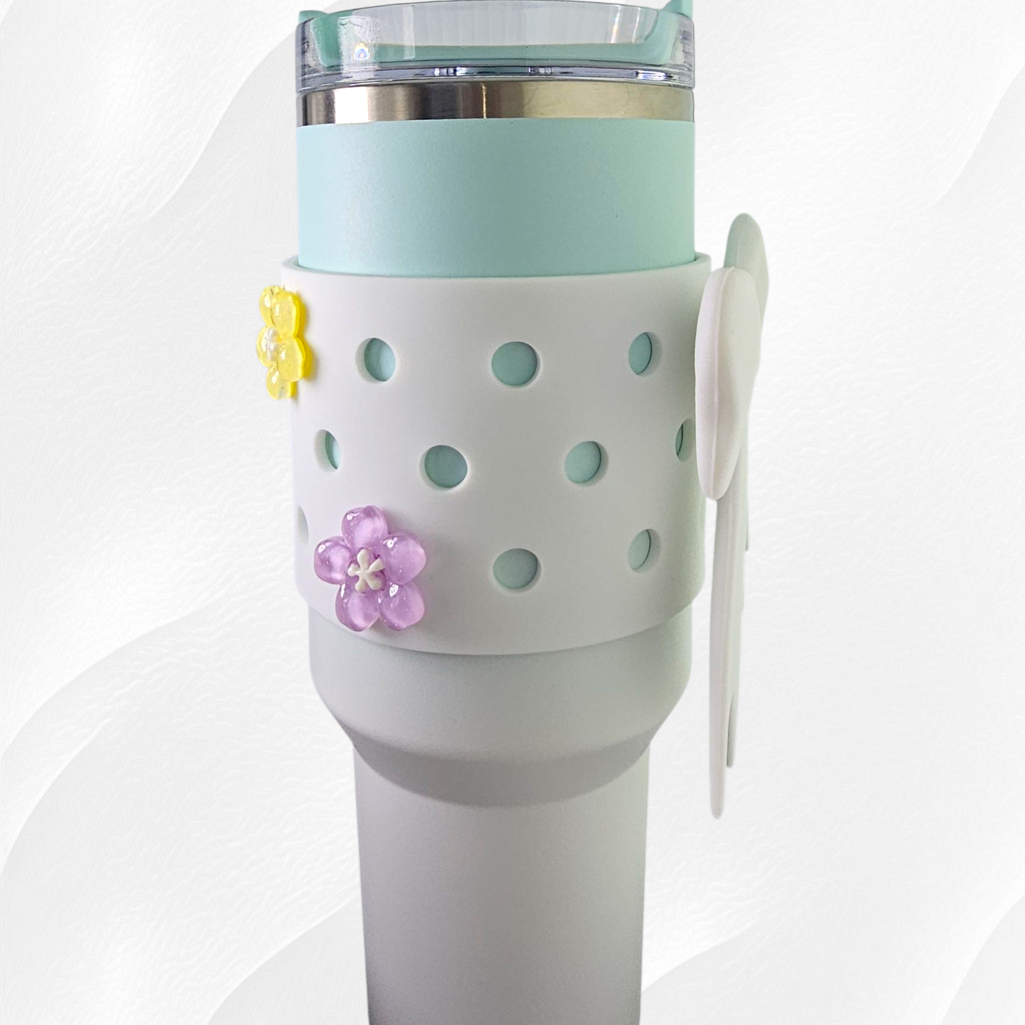White Jumbo Princess Bow Cup Silicone Sleeve.