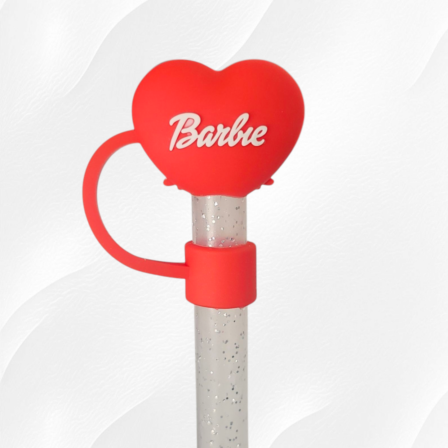 Red heart with bow 10mm 3D Silicone Straw Topper.