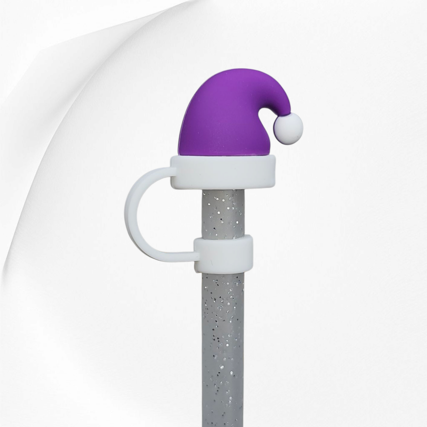 Purple Christmas Santa Hat 3D Silicone Straw Topper.