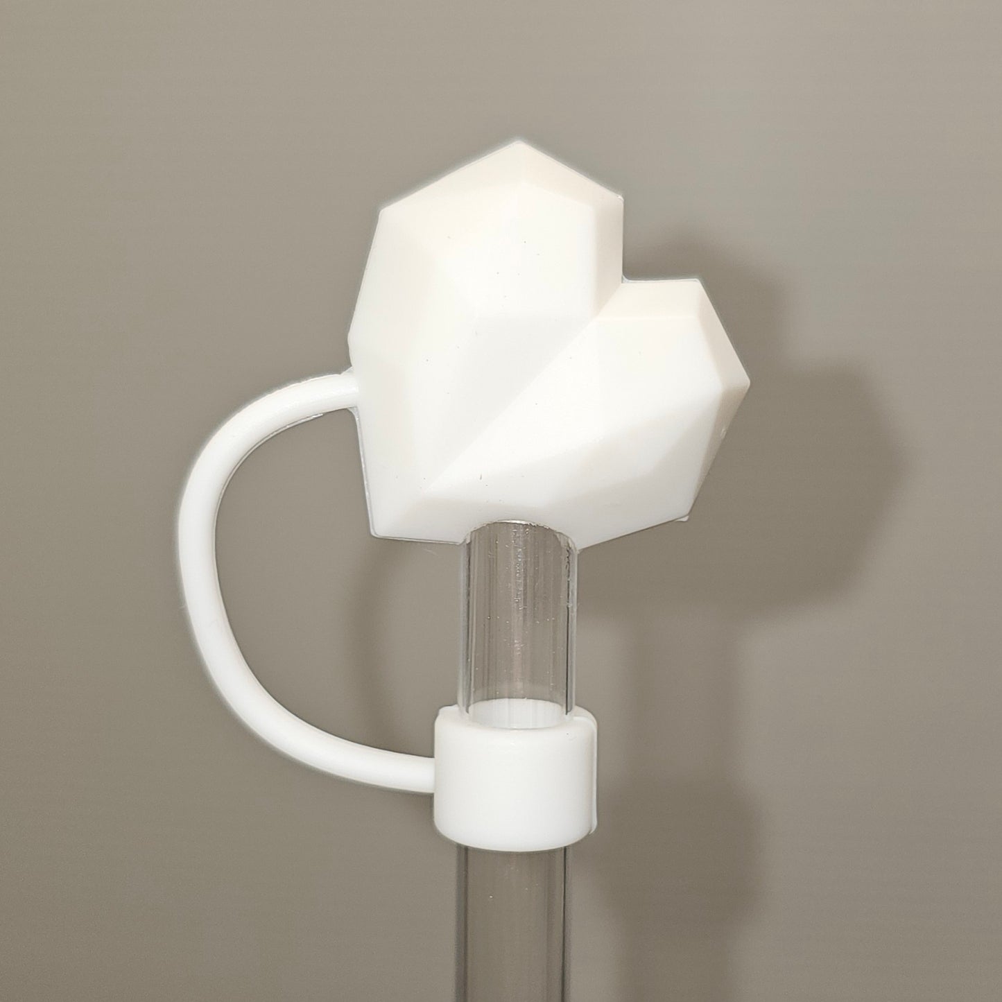 White Diamond Heart Valentine's Day 3D Silicone Straw Topper - Straw Cover - Straw Cap