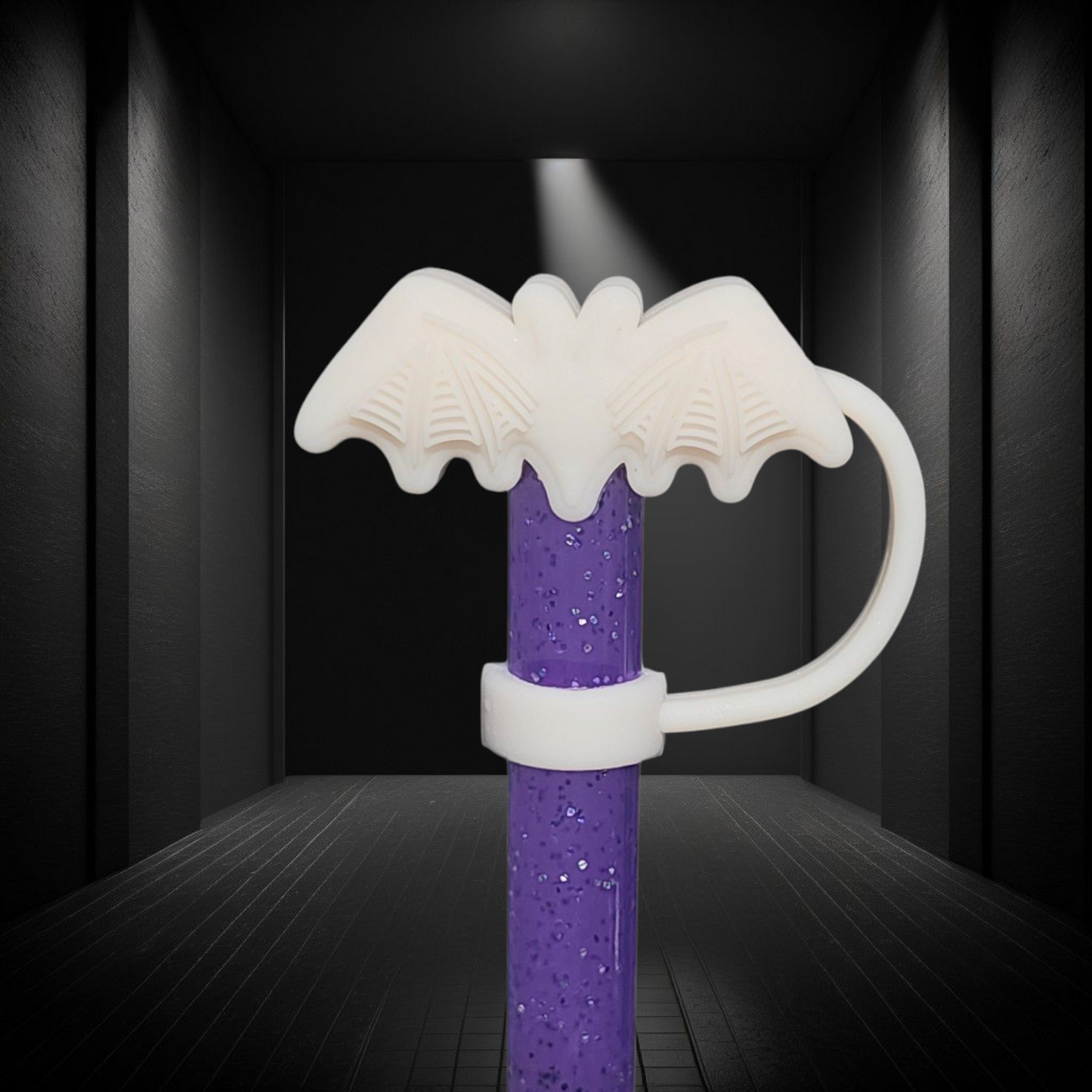 Creamy white Textured Halloween Bat 3D Silicone Straw Topper