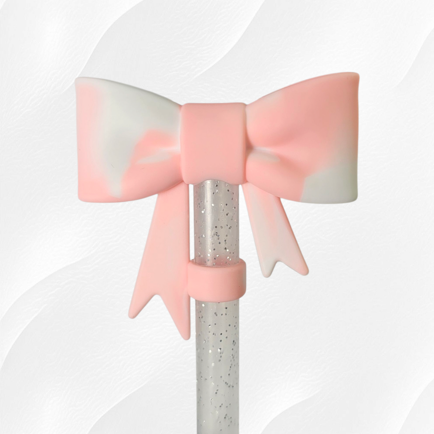 Pink and White Princess Bow 3D Silicone Straw Topper