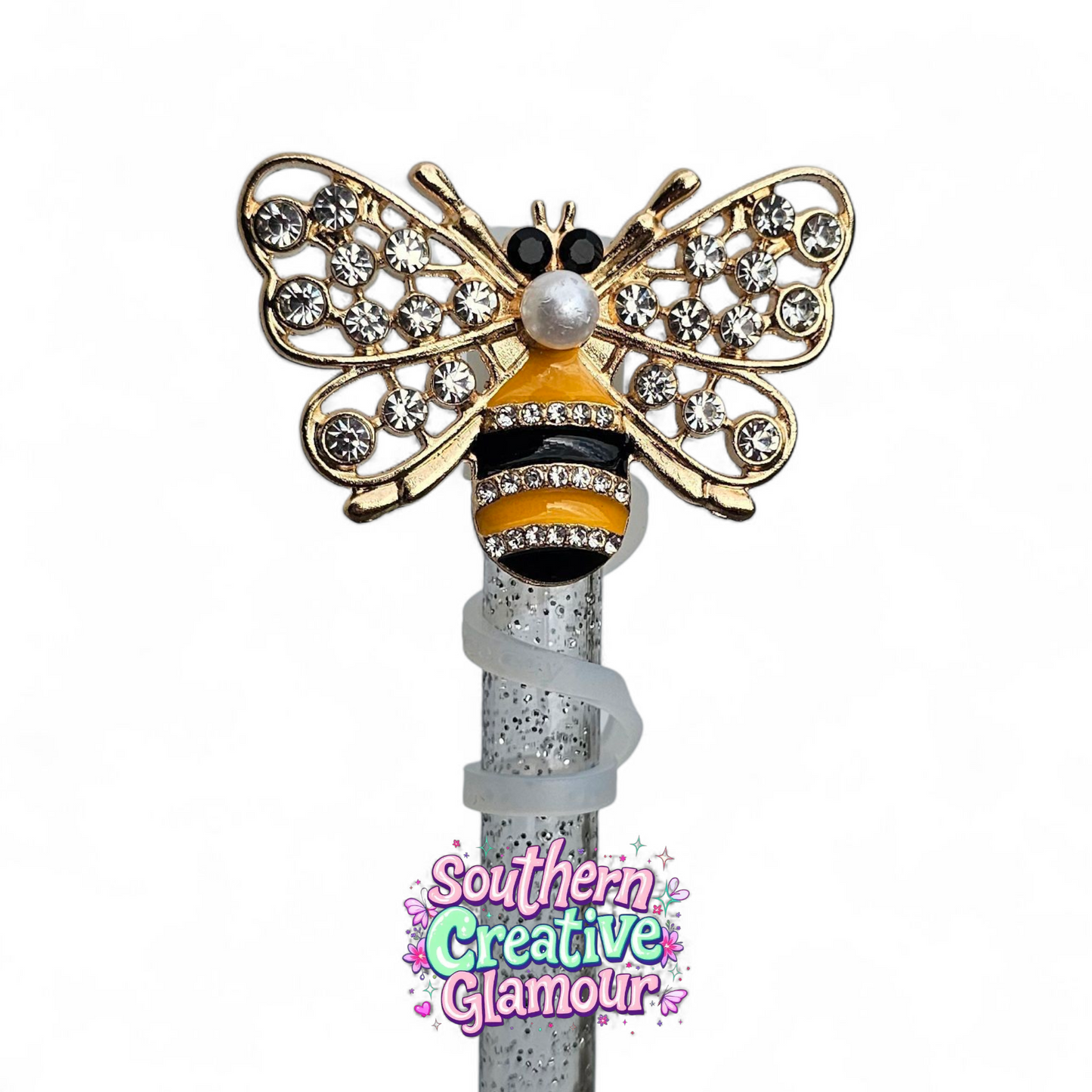 Gold Diamond Bee 10mm Straw Topper by Southern Creative Glamour