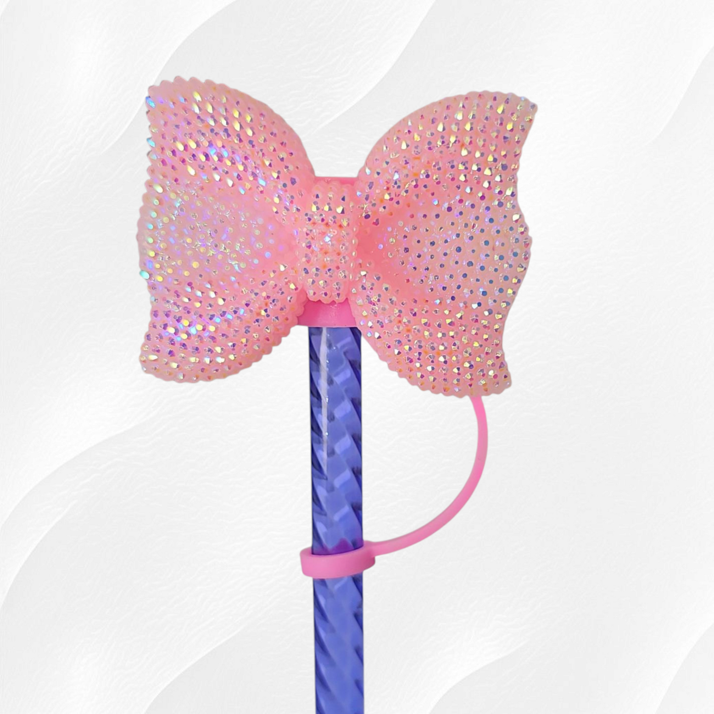 Pink Glitter Bow 8mm Straw Topper