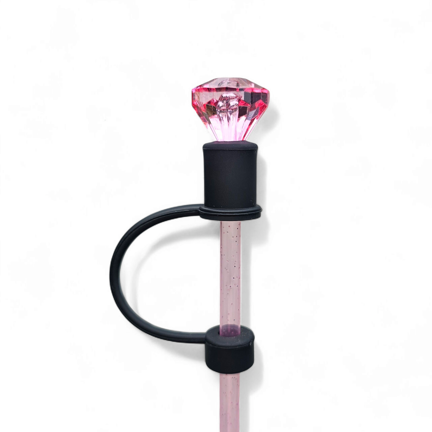 Pink Diamond | Black Silicone 8mm Straw Topper by Southern Creative Glamour
