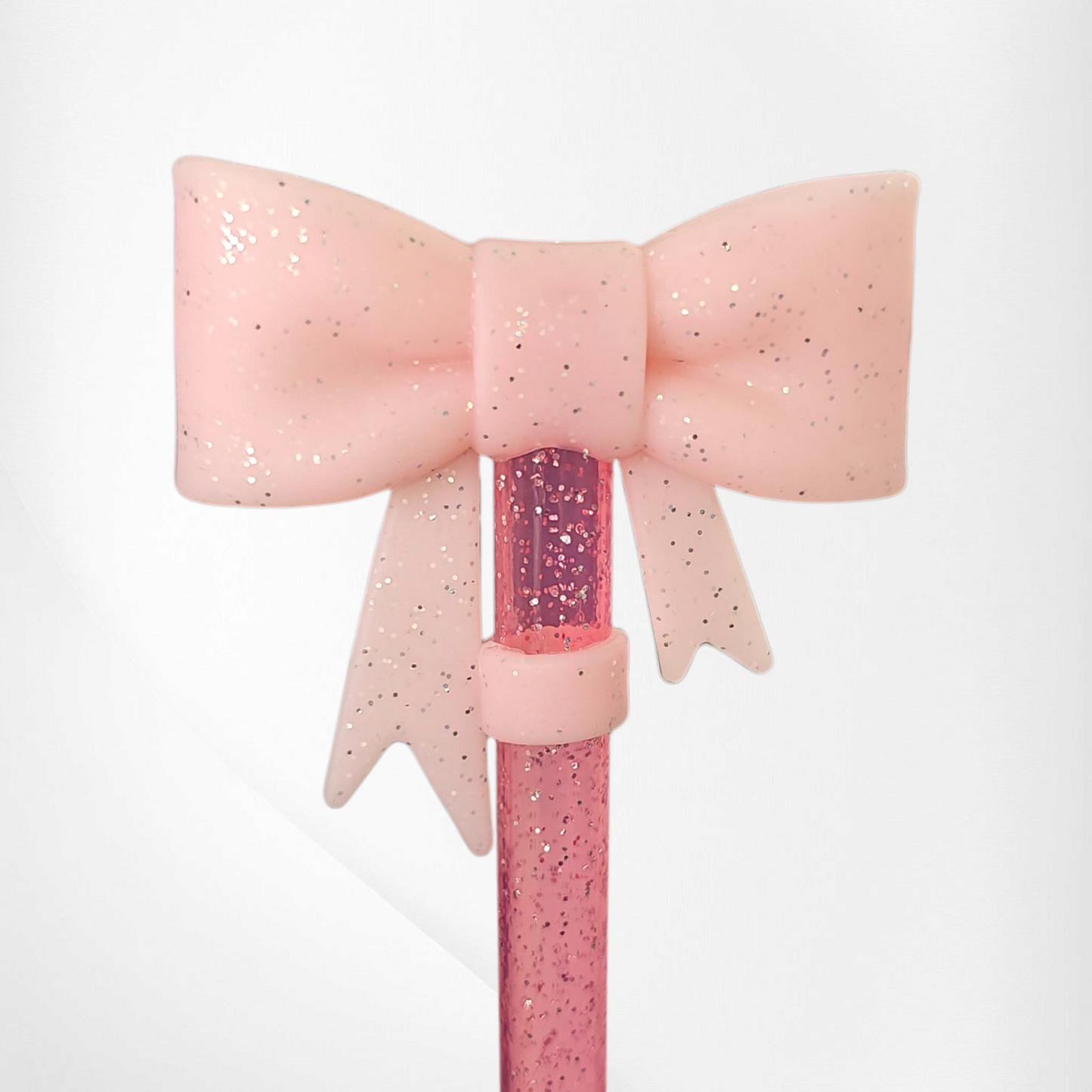 Coquette Ribbon BOW 3D Silicone Straw Topper  - Blush Pink Glitter