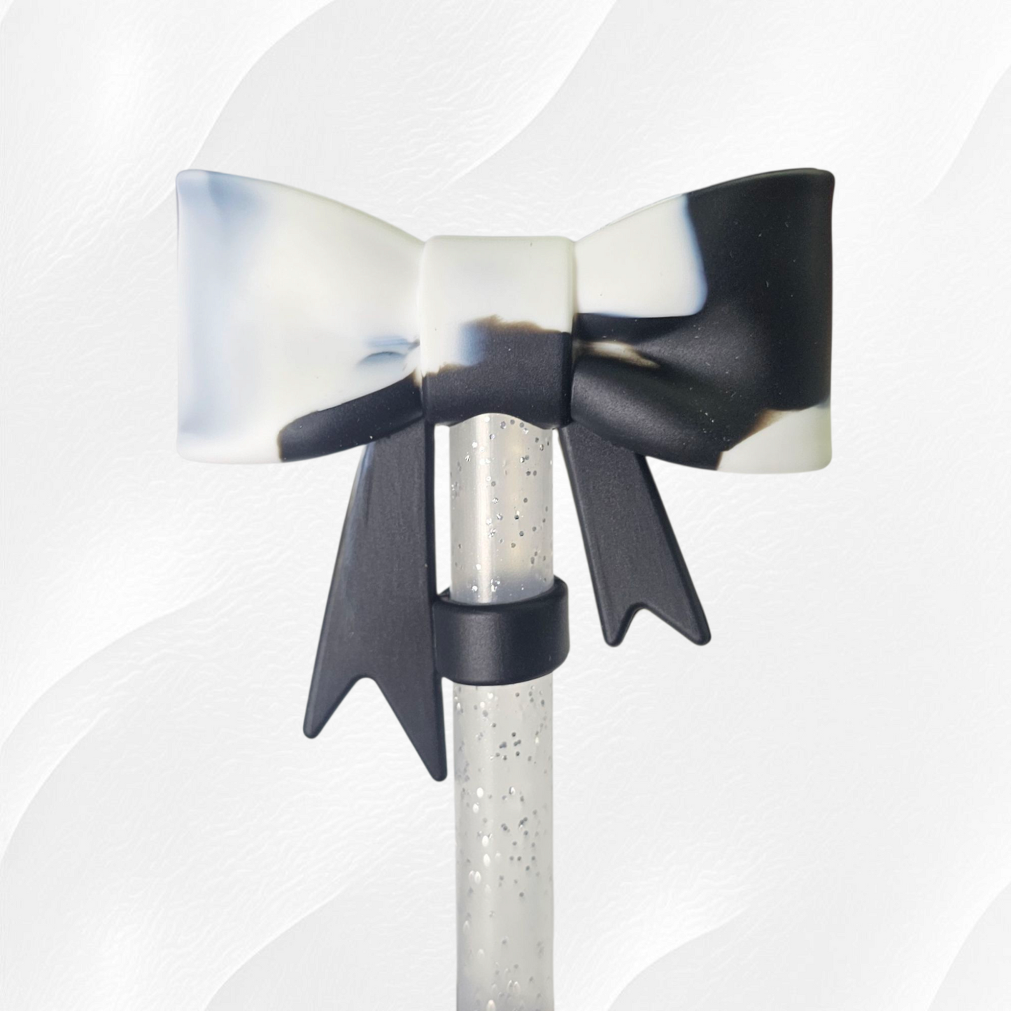 Black and White Princess Bow 3D Silicone Straw Topper