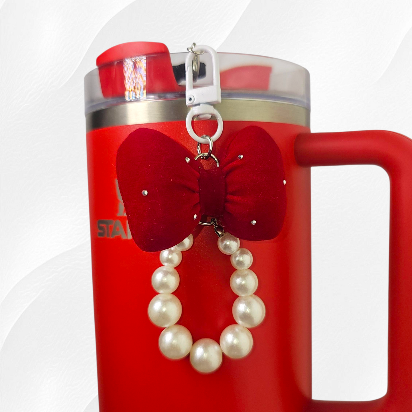Red Velvet Bow and Pearls Tumbler Charm