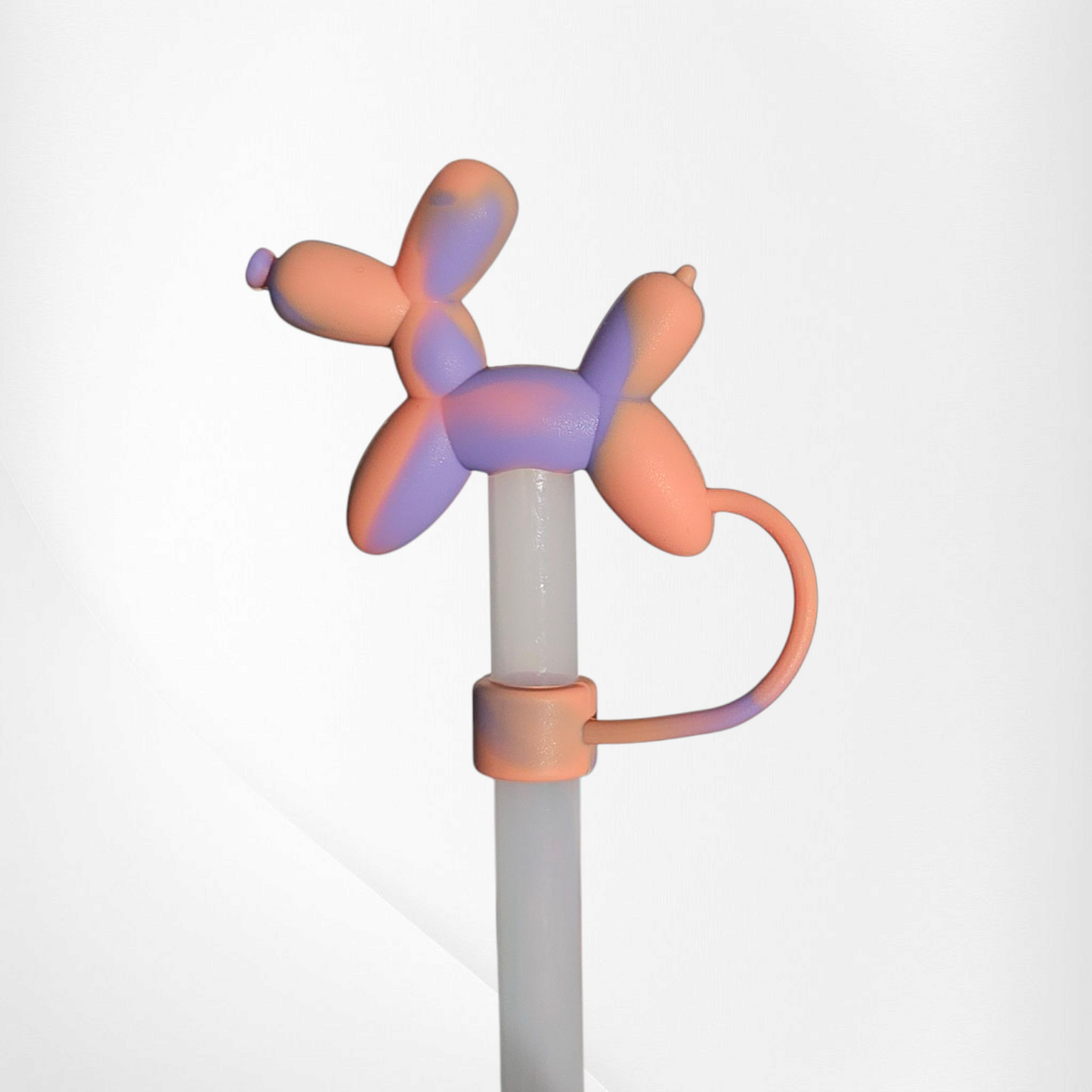 Orange Creamsicle and Hydrangea Blue Remix 3D Silicone Balloon Dog Straw Topper - straw cover.