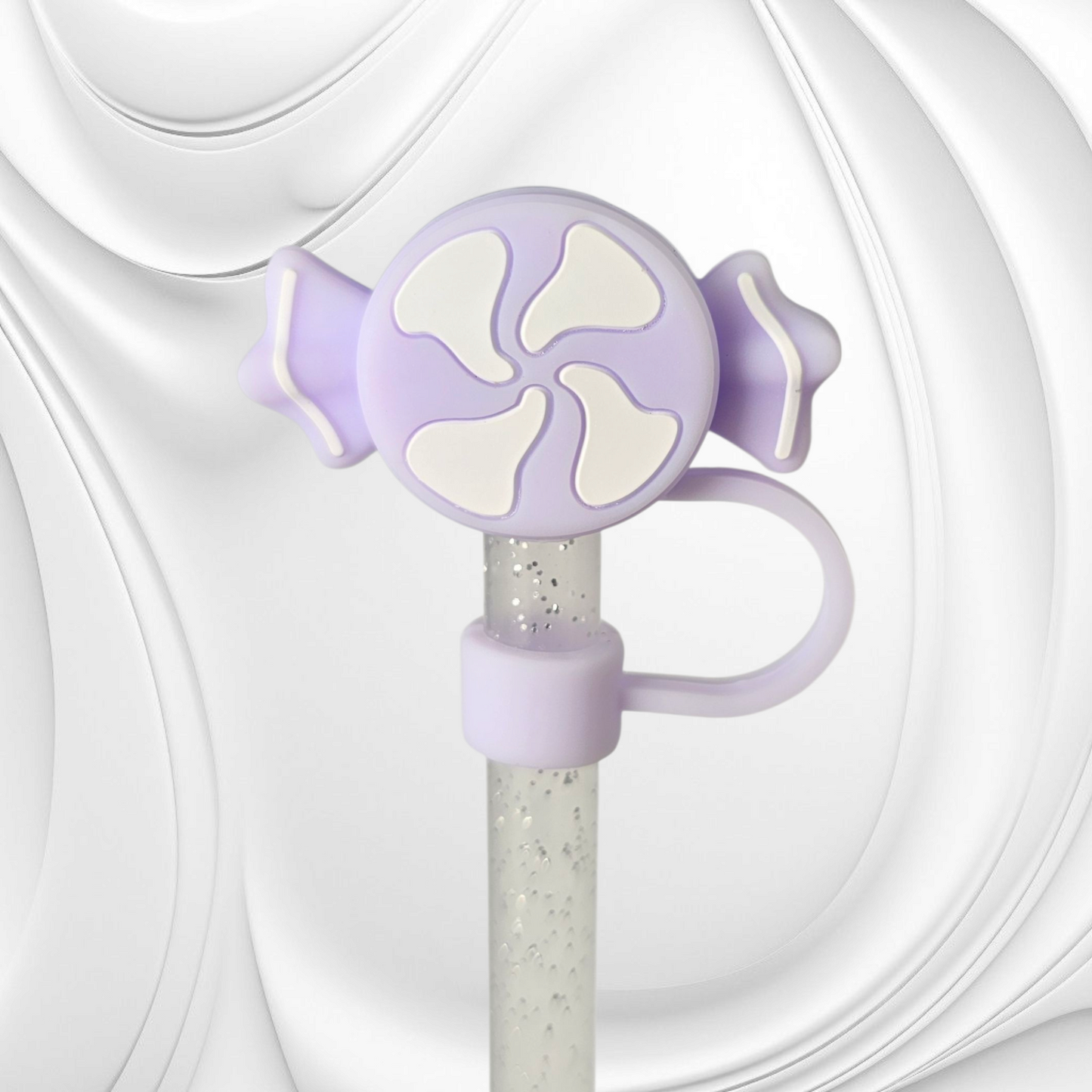 Purple and White Candy 3D Silicone Straw Topper
