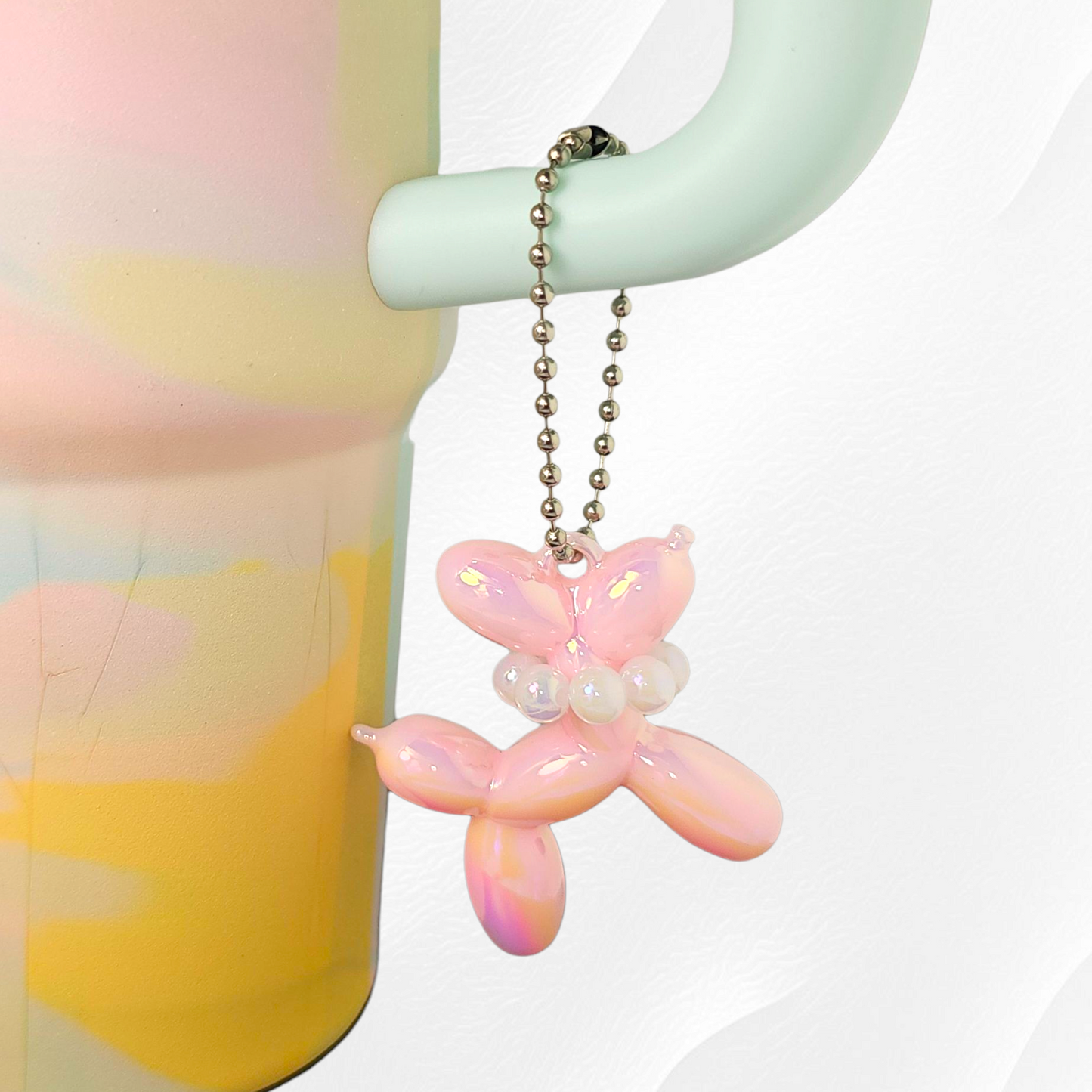 Pearlescent Balloon Dog Cup Handle Charm - Blush Pink