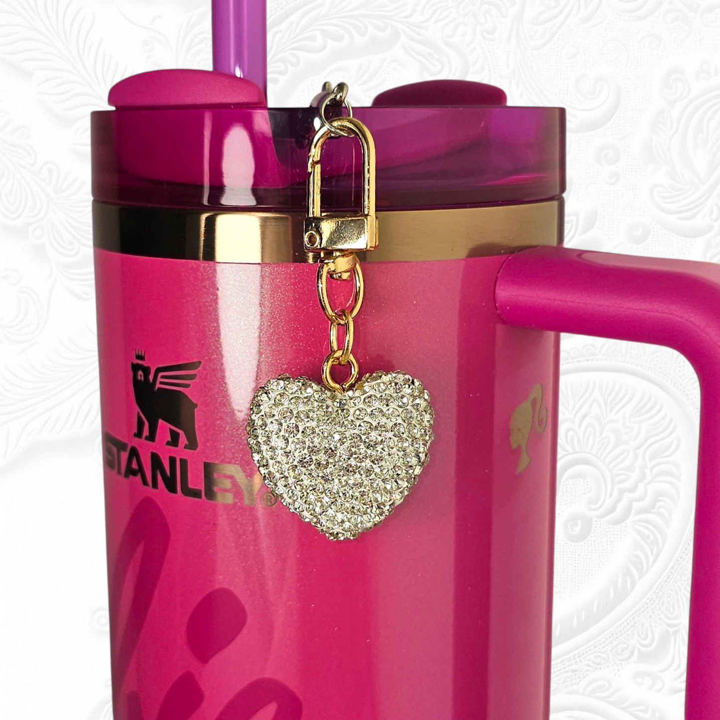 Silver Rhinestone Glitter Heart Charm Pendant. Use as a tumbler, purse, bag, keychain, or backpack charm.