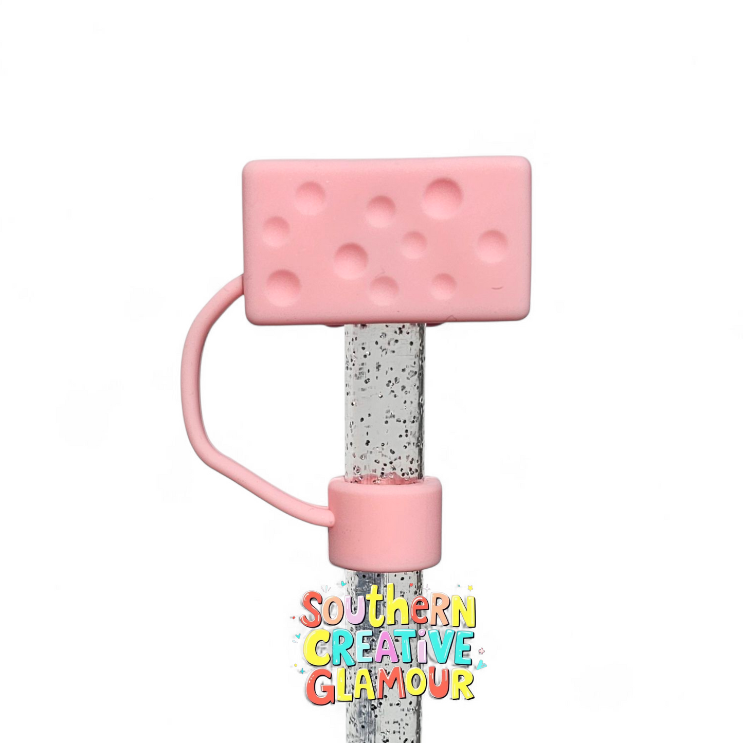 Pink Cartoon Cheese Silicone 10mm Straw Toppers