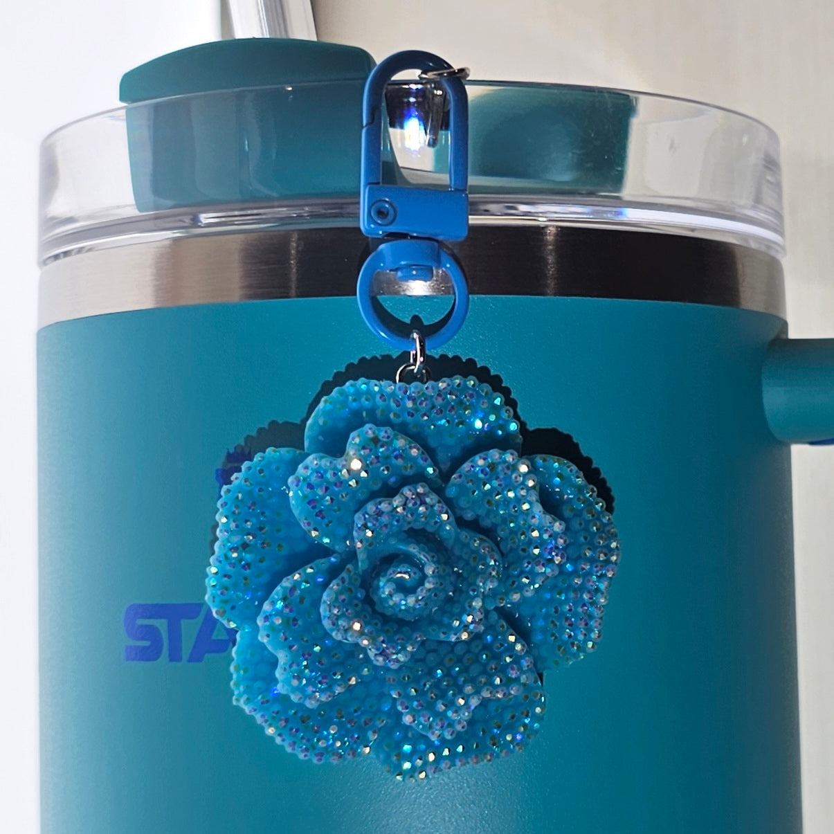 Luxury Glitter Rose Tumbler Charm - Tiffany Teal Blue