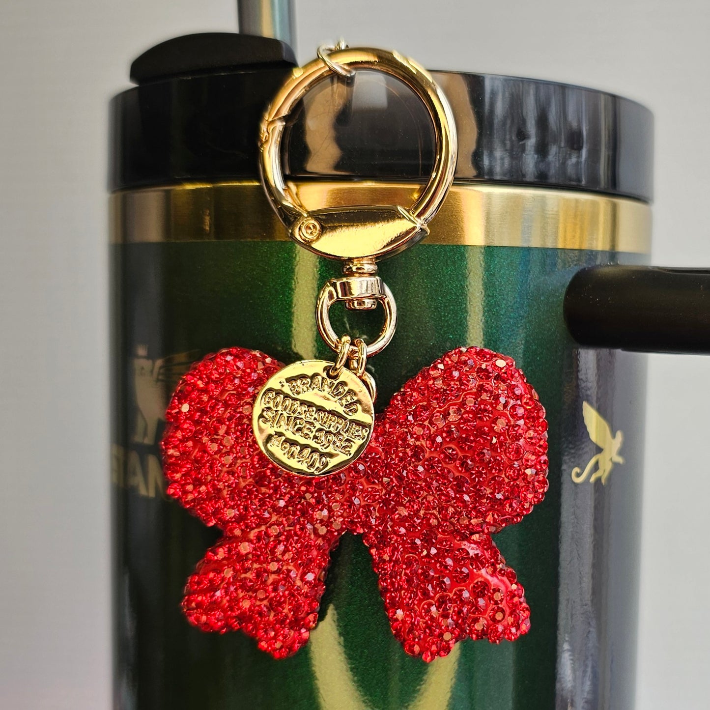 Red Glitter Coquette Bow charm for tumbler straw, purse, bag, keychain, or backpack.