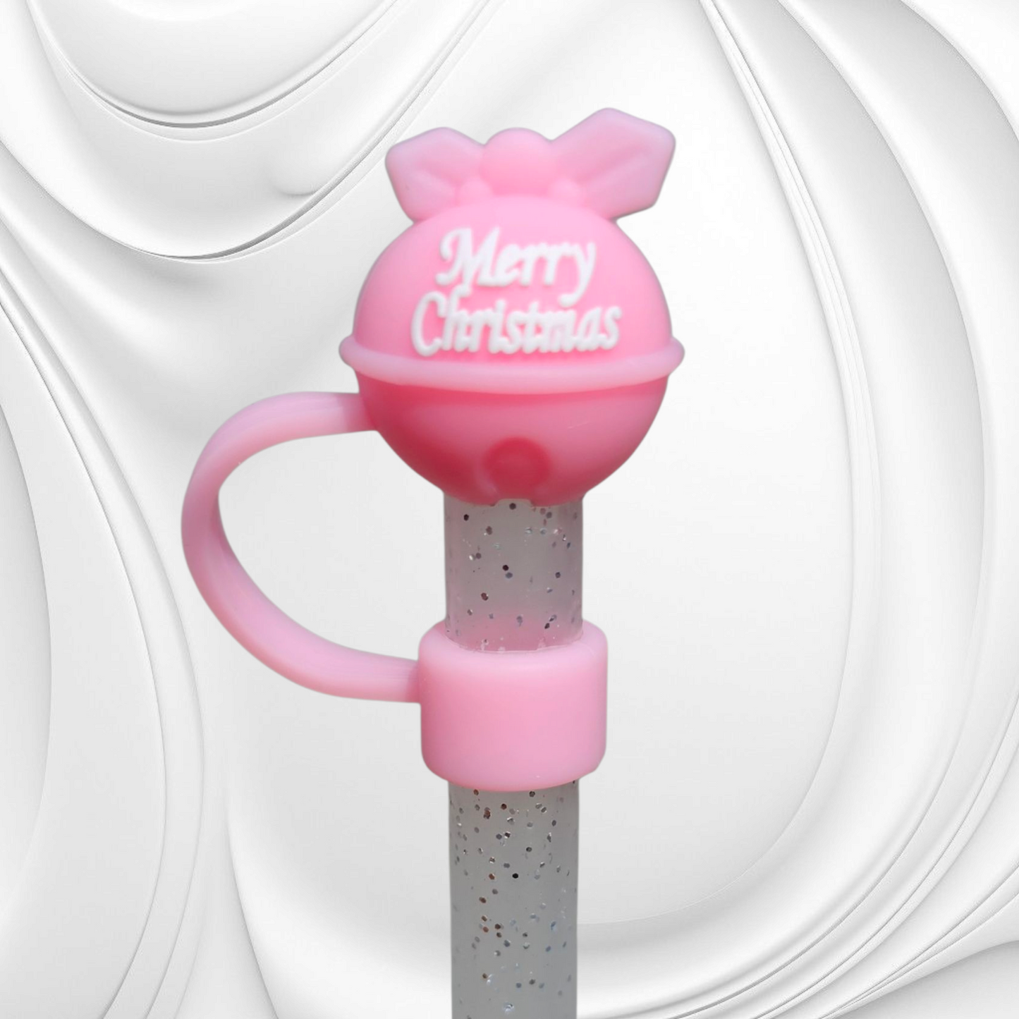 Sizzling Pink Christmas Jingle Bell 3D Silicone Straw Topper