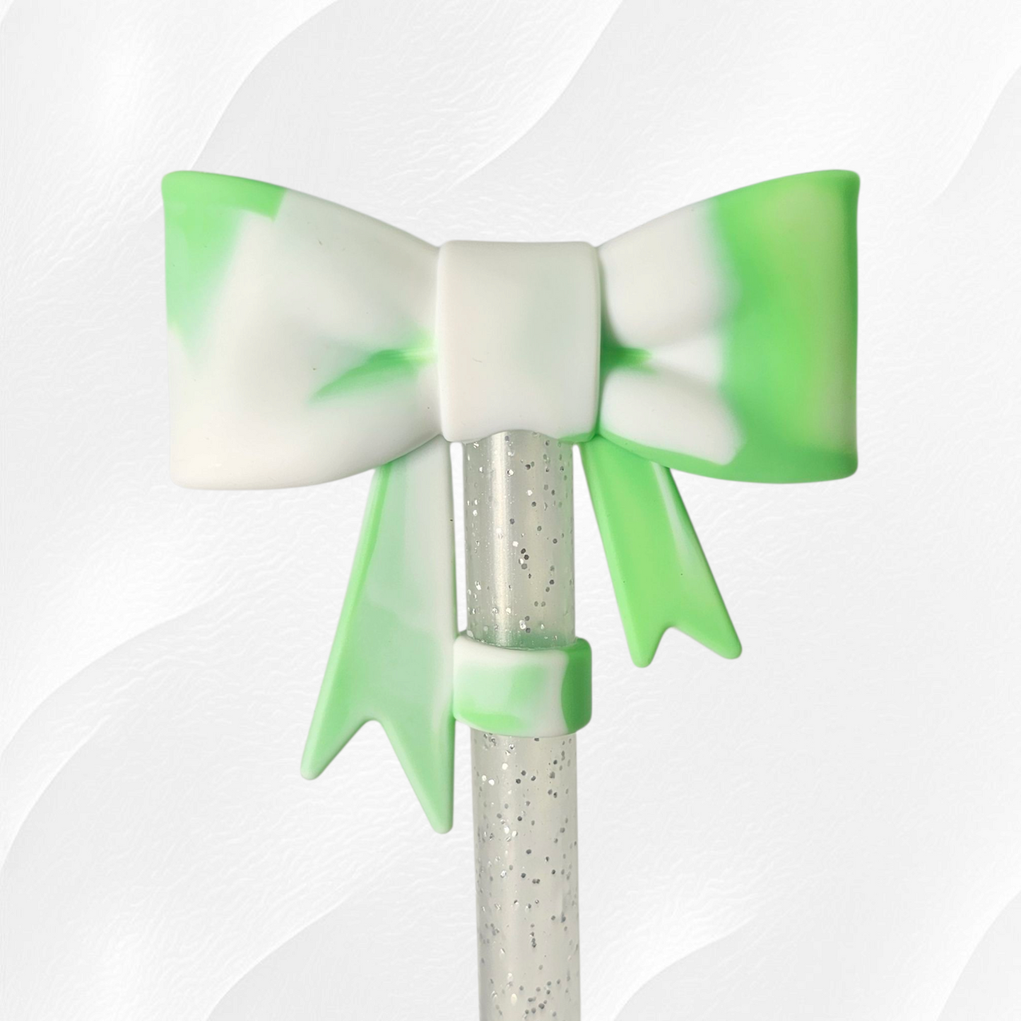 Mint Green and White Princess Bow 3D Silicone Straw Topper